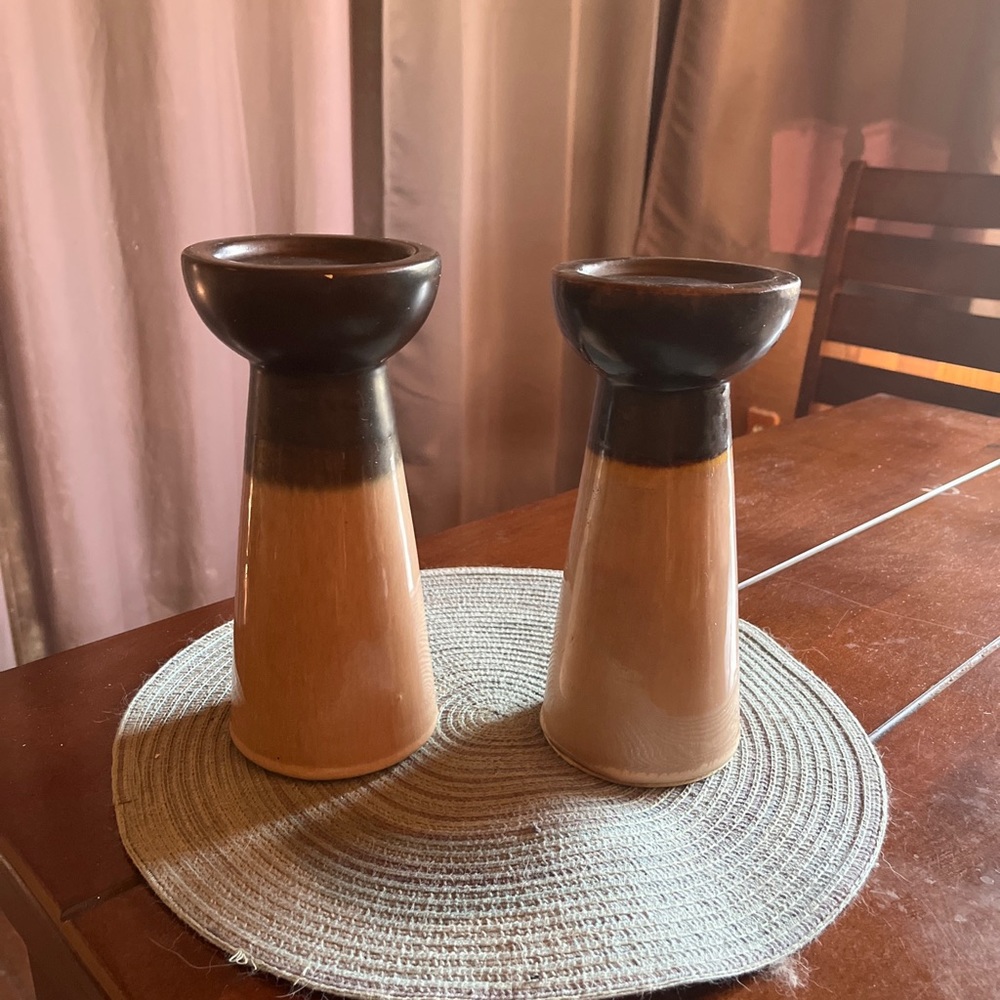 Ceramic candle holders 2 tone